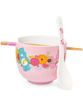 Care Bears Pink Floral Kids Rice Bowl Set with Spoon and Chopsticks